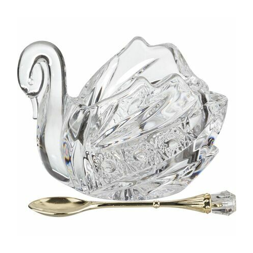 Икорница с ложкой Muza Crystal Лебедь, 11х7 см 195-112 Lefard