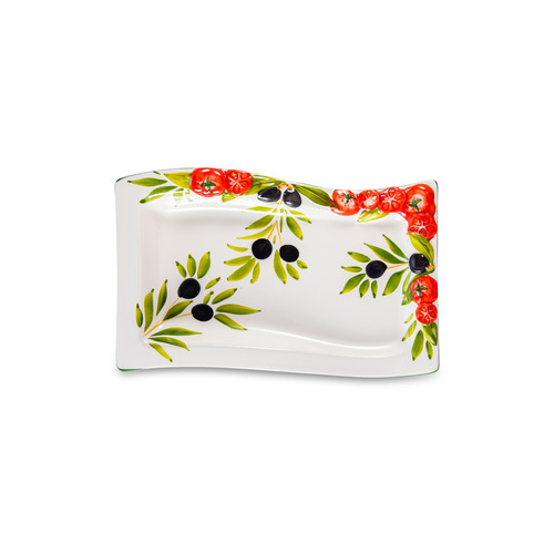 Блюдо прямоугольное с изгибом Томаты и оливки, 25х12 см EDW-8012P Edelweiss