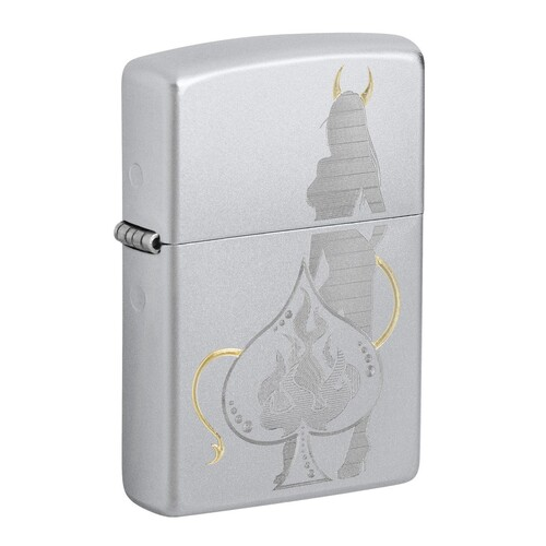Зажигалка Devilish Ace с покрытием Satin Chrome, 38x13x57 мм, серебристая 48658 ZIPPO