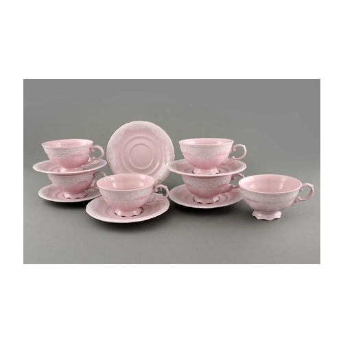 Набор чашек с блюдцами Соната Белые узоры (200 мл), 6 шт., розовый 07260425-3001 Leander
