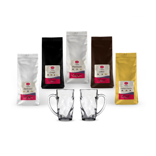 Кофе в зернах «Gold Collection» promo pack (5 x 250 г) + 2 кружки SET MIX1 250+RM-405 Nivona