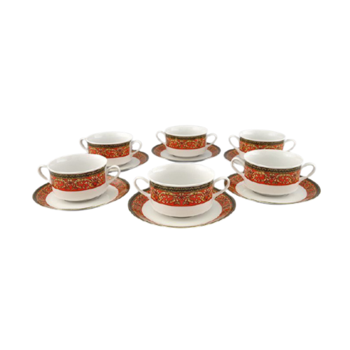 Набор чашек для супа Сабина Красная лента (0.3 л) с блюдцами 6 шт 02160673-0979 Leander