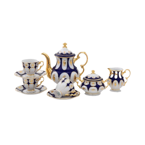 Сервиз кофейный Соната Темно-синий орнамент с золотом, 15 пр. 07160714-0443 Leander