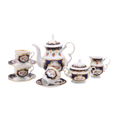 Сервиз кофейный Соната Темно-синий орнамент с розами, 15 пр. 07160714-0440 Leander
