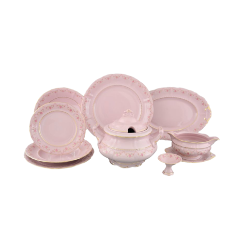 Сервиз столовый Соната Розовая нить, 25 пр., розовый фарфор 07262011-0158 Leander
