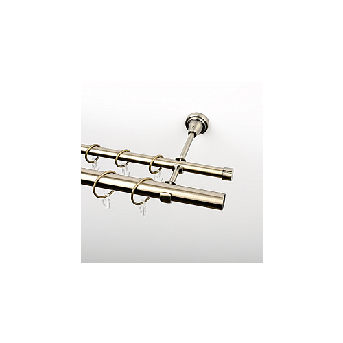 Карниз металлический стыкованный, 2-рядный, золото антик, гладкая труба, 280 см, ø 16 мм, ø 25 мм