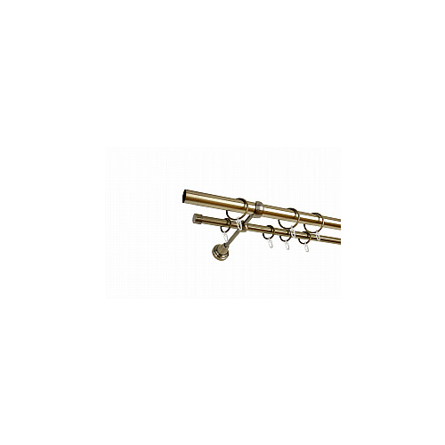 Карниз металлический 2-рядный золото антик, гладкая труба, 200 см, ø25 мм