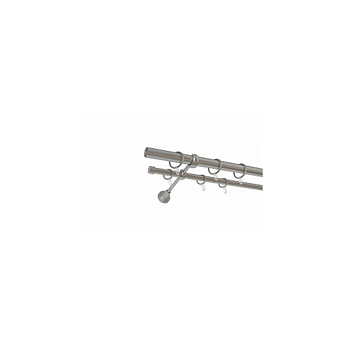 Карниз металлический 2-рядный хром матовый, гладкая труба, 240 см, ø25 мм