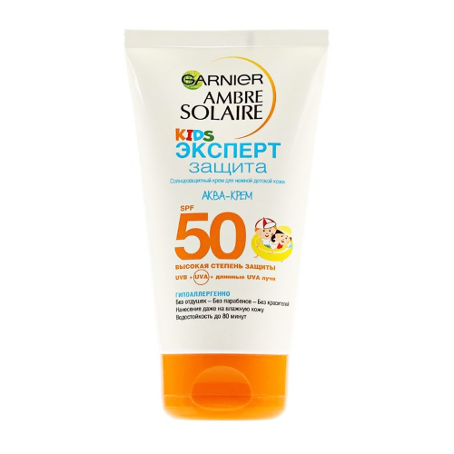 Garnier Детский водостойкий солнцезащитный Аква-Крем Эксперт защита SPF50, 150 мл (Garnier, Ambre Solaire)