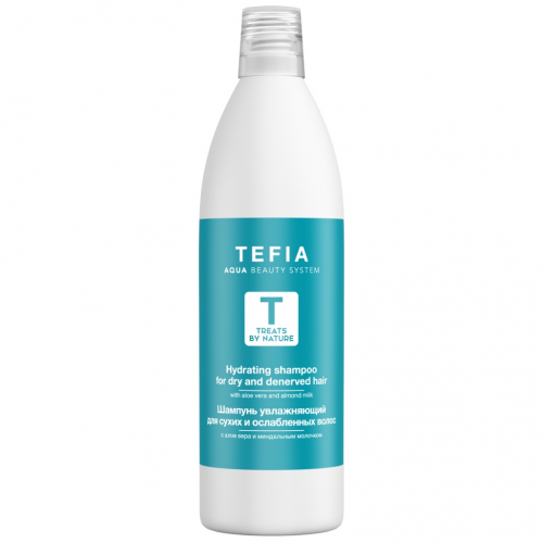 Tefia Шампунь увлажняющий для сухих и ослабленных волос с алоэ вера и миндальным молочком, 1000 мл (Tefia, Treats by Nature)