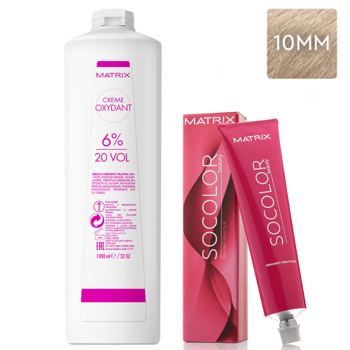 Matrix Набор Перманентный краситель Socolor beauty 10MM, 90 мл + Крем-оксидант 6% (20 Vol.), 1000 мл (Matrix, Окрашивание)