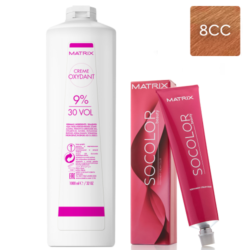Matrix Набор Перманентный краситель Socolor beauty 8CC, 90 мл + Крем-оксидант 9% (30 Vol.), 1000 мл (Matrix, Окрашивание)