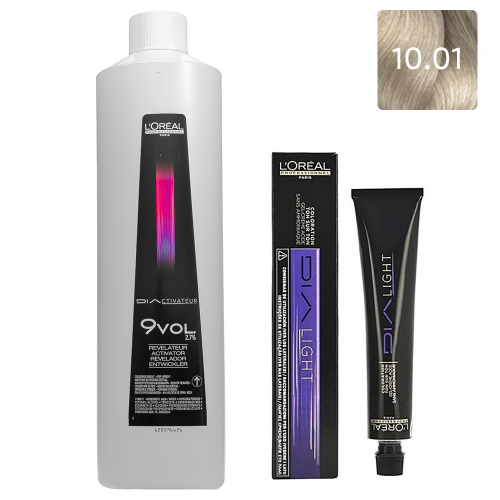 L'Oreal Professionnel Набор Краситель без аммиака Dia Light 10.01, 50 мл + Оксидент 2,7% (9 vol.), 1000 мл (L'Oreal Professionnel, Окрашивание)