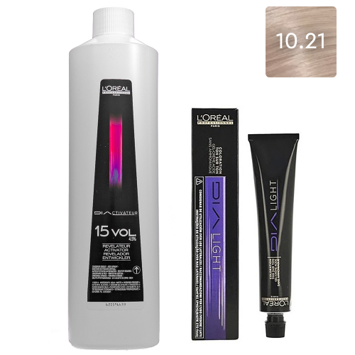 L'Oreal Professionnel Набор Краситель без аммиака Dia Light 10.21, 50 мл + Оксидент 4,5% (15 vol.), 1000 мл (L'Oreal Professionnel, Окрашивание)