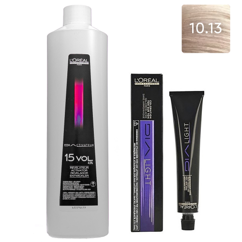 L'Oreal Professionnel Набор Краситель без аммиака Dia Light 10.13, 50 мл + Оксидент 4,5% (15 vol.), 1000 мл (L'Oreal Professionnel, Окрашивание)