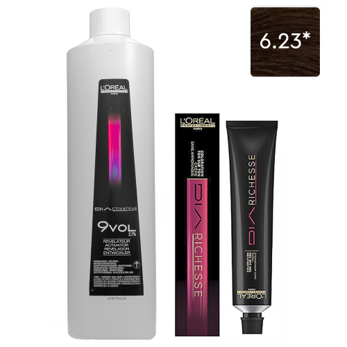 L'Oreal Professionnel Набор Краситель тон в тон Dia Richesse 6.23, 50 мл + Оксидент 2,7% (9 Vol.), 1000 мл (L'Oreal Professionnel, Окрашивание)