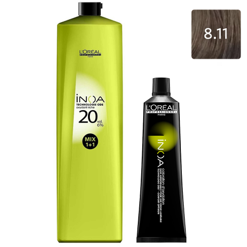 L'Oreal Professionnel Набор Безаммиачная краска Inoa ODS 2 8.11, 60 г + Оксидент обогащенный 6% (20 Vol.), 1000 мл (L'Oreal Professionnel, Окрашивание)