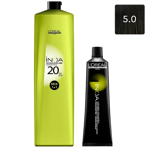 L'Oreal Professionnel Набор Безаммиачная краска Inoa ODS 2 5.0, 60 г + Оксидент обогащенный 6% (20 Vol.), 1000 мл (L'Oreal Professionnel, Окрашивание)