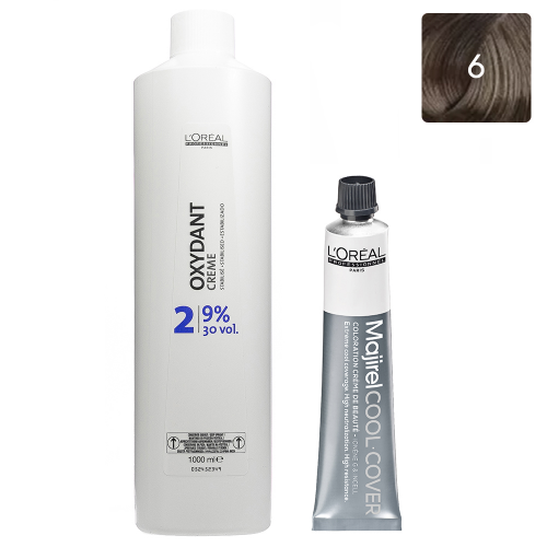 L'Oreal Professionnel Набор Стойкая крем-краска Majirel Cool Cover 6, 50 мл + Оксидент-крем 9% (30 Vol.), 1000 мл (L'Oreal Professionnel, Окрашивание)