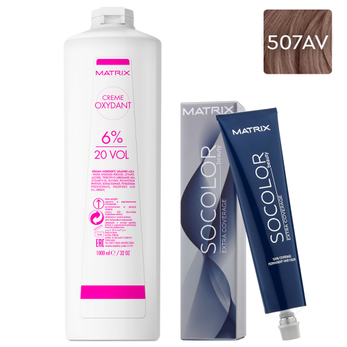 Matrix Набор Перманентный краситель Socolor beauty Extra.Coverage 507AV, 90 мл + Оксидант 6%, 1000 мл (Matrix, Окрашивание)