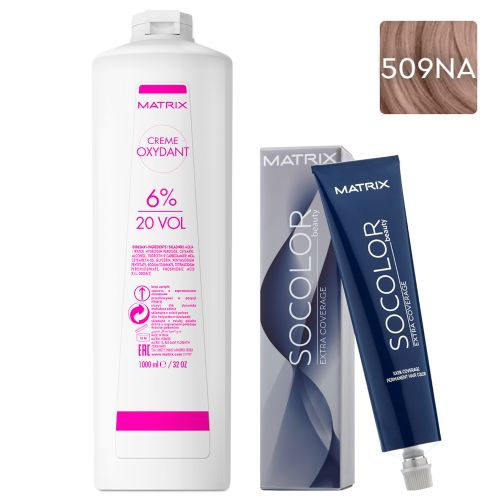 Matrix Набор Перманентный краситель Socolor beauty Extra.Coverage 509NA, 90 мл + Оксидант 6%, 1000 мл (Matrix, Окрашивание)