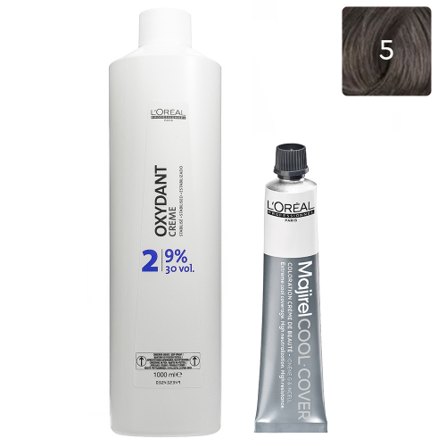 L'Oreal Professionnel Набор Стойкая крем-краска Majirel Cool Cover 5, 50 мл + Оксидент-крем 9% (30 Vol.), 1000 мл (L'Oreal Professionnel, Окрашивание)
