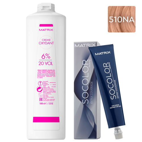 Matrix Набор Перманентный краситель Socolor beauty Extra.Coverage 510NA, 90 мл + Оксидант 6%, 1000 мл (Matrix, Окрашивание)
