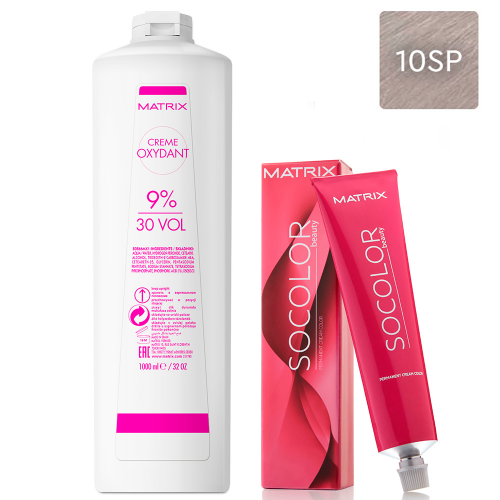 Matrix Набор Перманентный краситель Socolor beauty 10SP, 90 мл + Оксидант 9%, 1000 мл (Matrix, Окрашивание)