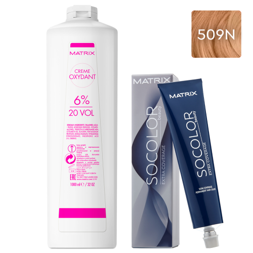 Matrix Набор Перманентный краситель Socolor beauty Extra.Coverage 509N, 90 мл + Оксидант 6%, 1000 мл (Matrix, Окрашивание)