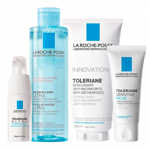 La Roche-Posay Набор Toleriane (Насыщенный крем Sensitive Riche, 40 мл + Очищающий гель-уход, 200 мл + Мицеллярная вода, 200 мл + Уход вокруг глаз Ultra, 20 мл) (La Roche-Posay, Toleriane)