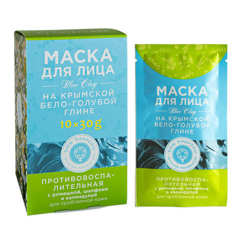 Дом природы Маска противовоспалительная для проблемной кожи на основе бело-голубой глины, 30г*10шт (Дом природы, )