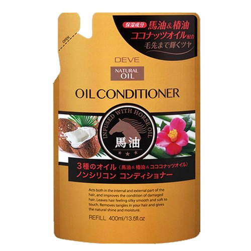 Kumano Cosmetics Кондиционер для сухих волос с 3 маслами Deve Infused With Horse Oil Conditioner (лошадиное, кокосовое и масло камелии) сменный блок, 400 мл (Kumano Cosmetics, Кондиционеры для волос)