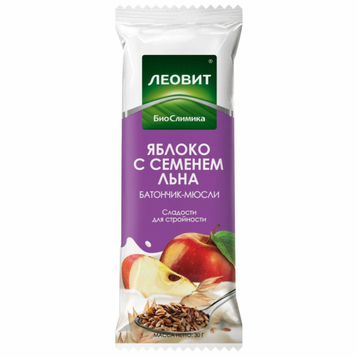 ЛЕОВИТ Батончик-мюсли с яблоком и семенем льна, 30 г (ЛЕОВИТ, )