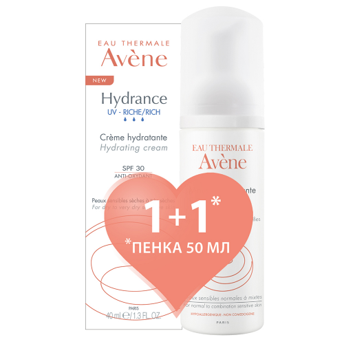 Avene Набор Гидранс UV Риш (Насыщенный крем Гидранс Риш SPF 30, 40 мл + Очищающая пенка, 50 мл) (Avene, Hydrance)