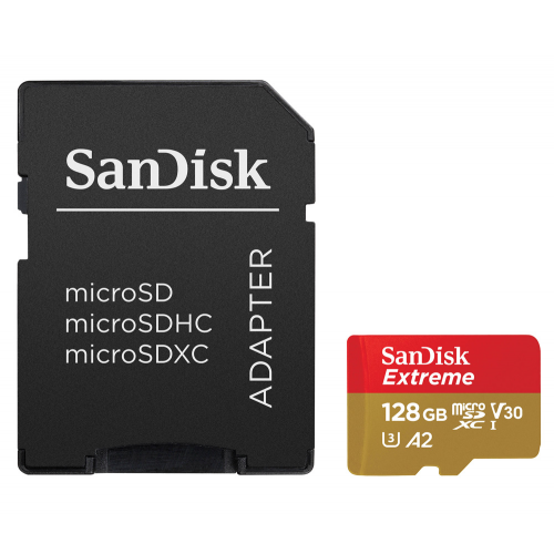 Карта памяти SanDisk MicroSDXC 128GB Extreme A2 160 МБ/с U3 V30 UHS-I + SD-адаптер SDSQXA1-128G-GN6AA