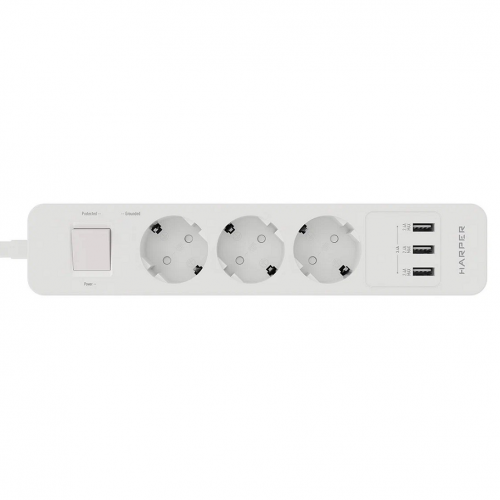HARPER UCH-330 3 розетки, 3 USB, 1.5 м, 16А, 3.6 кВт white