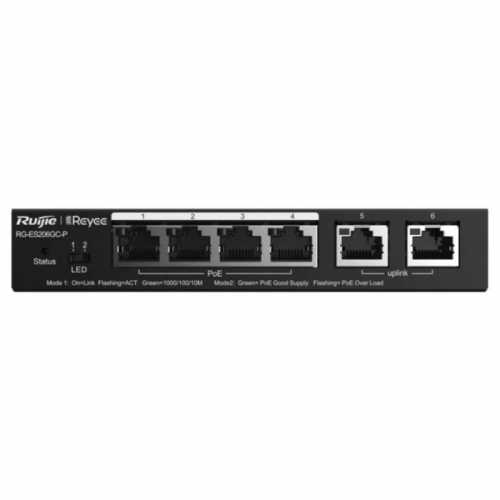 Коммутатор Reyee RG-ES206GC-P 6-Port Gigabit Smart Switch 4xPoE/POE+ Ports with 2хRJ45 uplink ports black