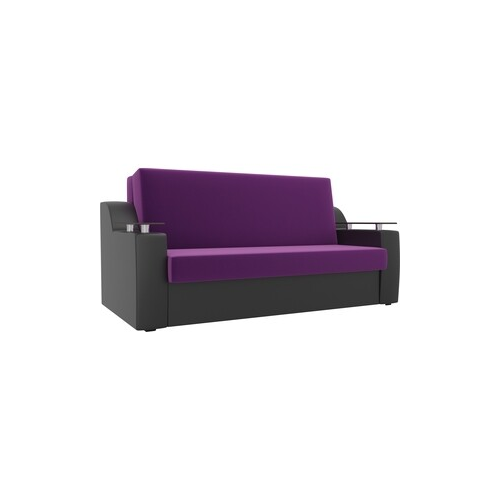 Прямой диван АртМебель Сенатор микровельвет фиолетовый экокожа черный (140) аккордеон