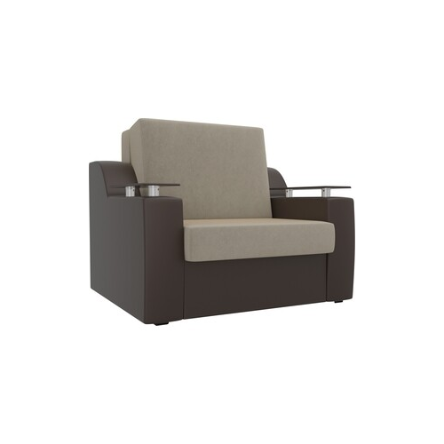 Кресло-кровать АртМебель Сенатор микровельвет бежевый экокожа коричневый (80)