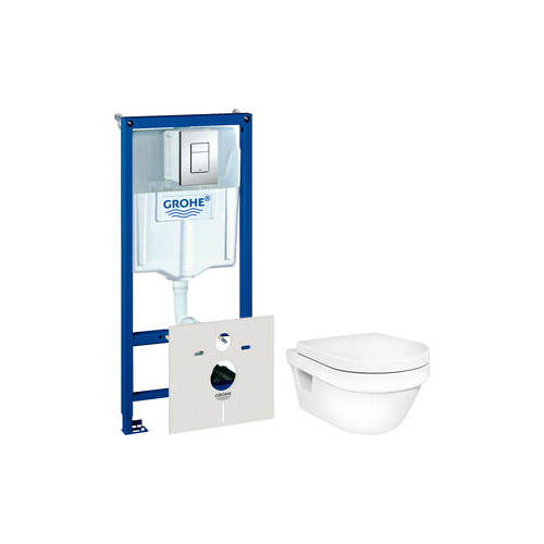 Комплект унитаза Gustavsberg Hygienic Flush с инсталляцией Grohe, кнопкой, сиденьем микролифт (5G84HR01, 38775001)