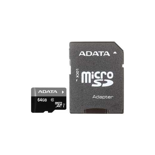 Карта памяти ADATA microSDXC 64GB Premier Class 10 UHS-I U1 (SD адаптер) (AUSDX64GUICL10-RA1)