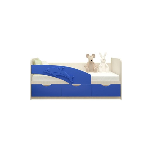 Кровать Миф Дельфин дуб беленый/синий ПВХ 1,6 м