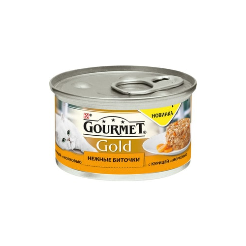Консервы Gourmet Gold нежные биточки с курицей и морковью для кошек 85г (12296405)