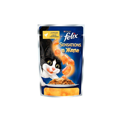 Паучи Felix Sensations кусочки с курицей в желе с морковью для кошек 85г (12318964)