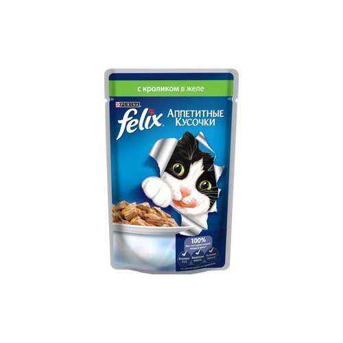 Паучи Felix Аппетитные кусочки с кроликом в желе для кошек 85г (12318915)