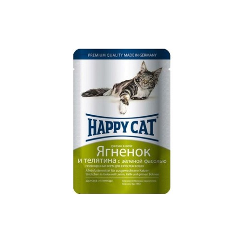 Паучи Happy Cat Ягненок и телятина с зеленой фасолью кусочки в желе для взрослых кошек 100г (1002307)