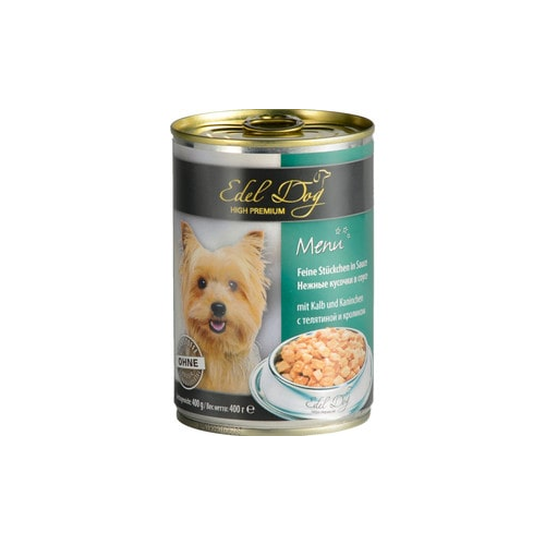 Консервы Edel Dog Menu нежные кусочки в соусе с телятиной и кроликом для собак всех пород 400г (1000331)
