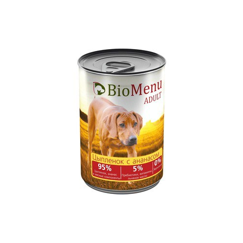 Консервы BioMenu Adult Цыпленок с ананасом 95% цыпленок, ананас и мясные компоненты для собак 410г