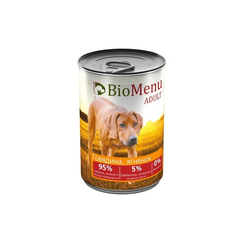 Консервы BioMenu Adult Говядина и ягненок 95% говядина, ягненок и мясные компоненты для собак 410г