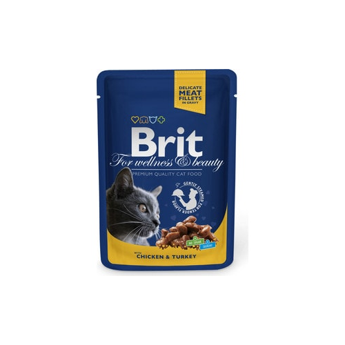Паучи Brit Premium Cat Chicken & Turkey с курицей и индейкой для кошек 100г (100308)